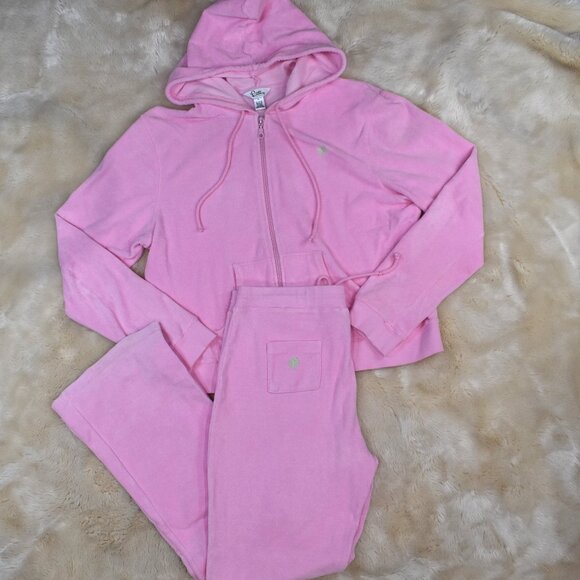Lilly Pulitzer Terry Cloth Pink Lounge Track Set Full Zip Hoodie XL Pants L - Picture 2 of 14